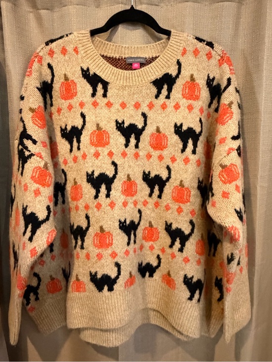 Vince Camuto Sweaters - Vince Camuto Halloween Sweater XXL Cat Pumpkin Fair Isle Oatmeal Crewneck